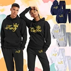 2022, Модный комплект спортивной одежды для пары, для мужчин, для короля или женщин, с рисунком королевы, унисекс, костюм из двух предметов, толстовка и брюки, уличная одежда