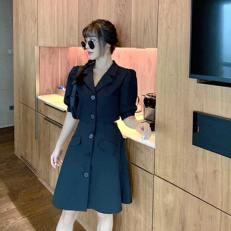 

2020 HOT Black Dress women Open back Fashion V-neck Suit dress Casual High waist Slim female dresses High quality
