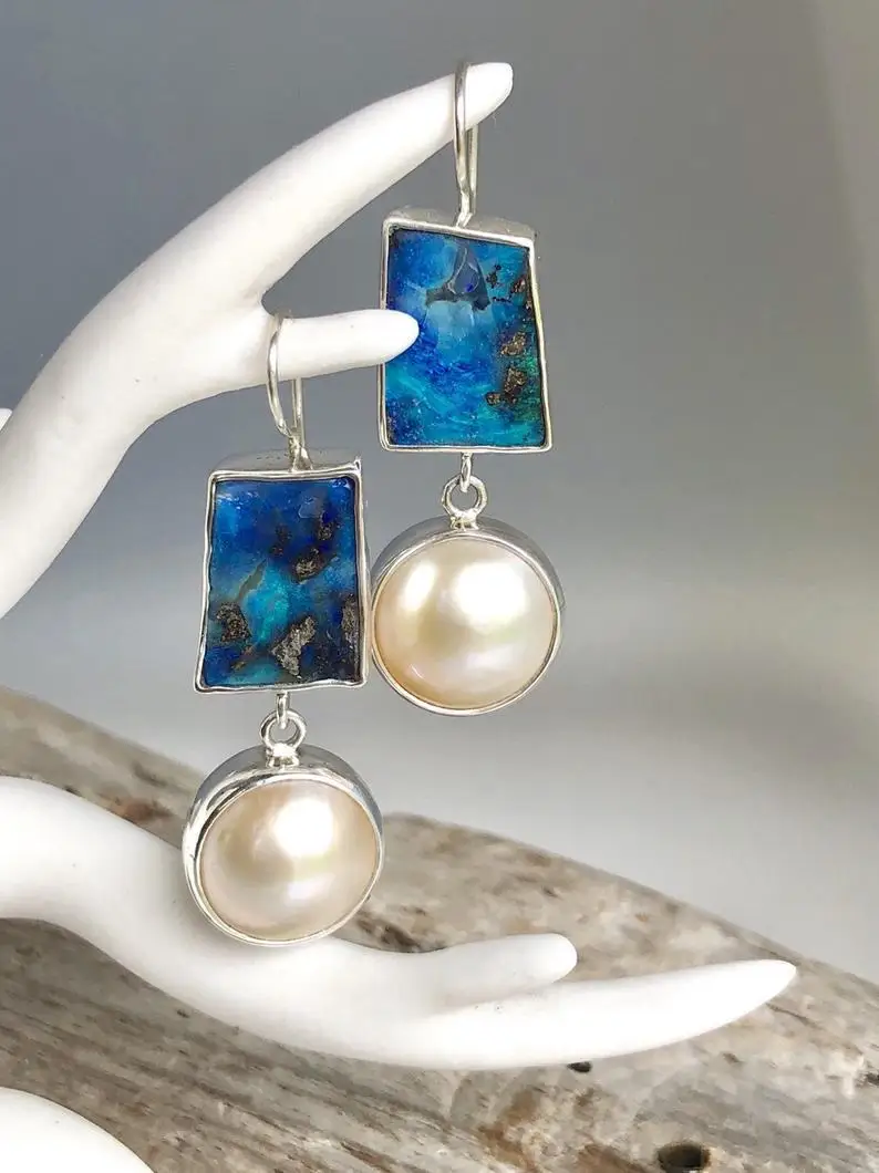 

New European and American Women's Engagement Earrings Retro Boho Tribal Colored Opal And Pearl Dangle