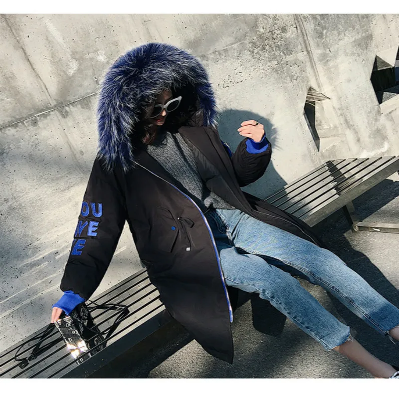 Пальто женское зимнее + большой меховой капюшон Женская одежда 2020 корейский