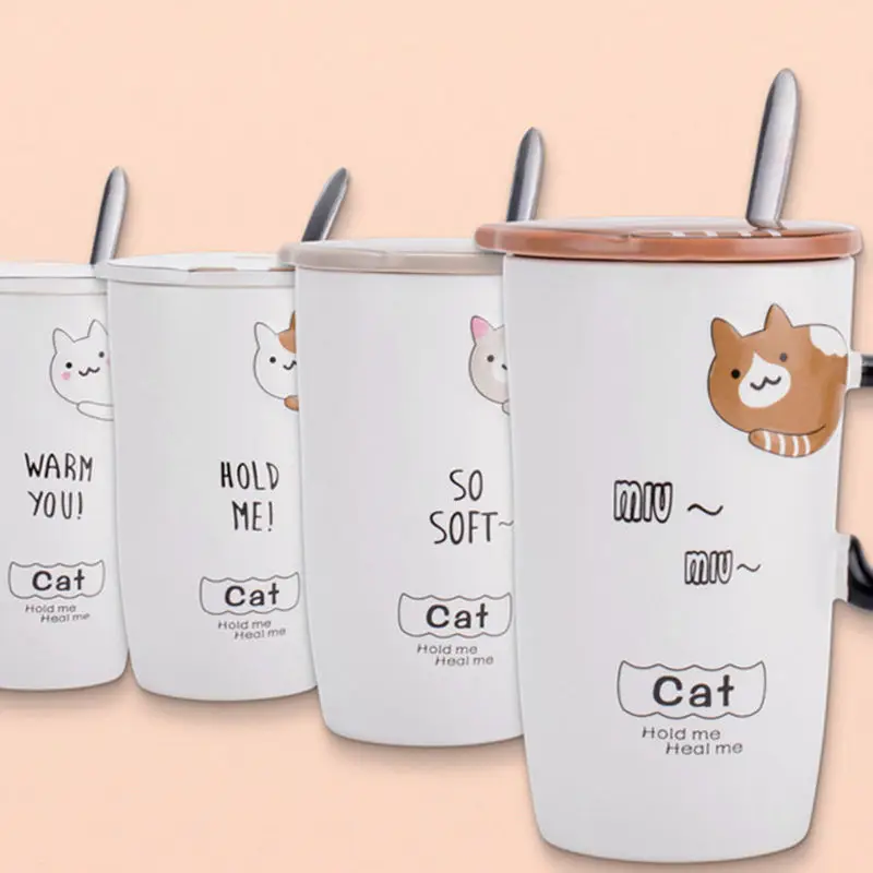 Кружка с крышкой и ложкой керамическая чашка женская Студенческая Корейская