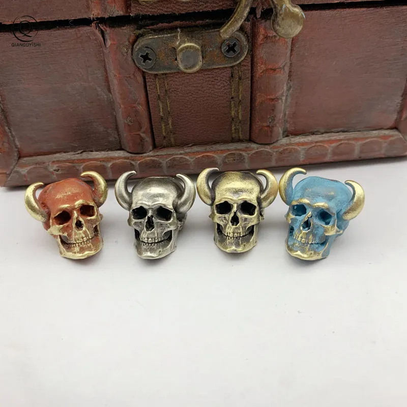 Латунный нож в виде черепа из козьего рога подвеска на шнурке медная голова