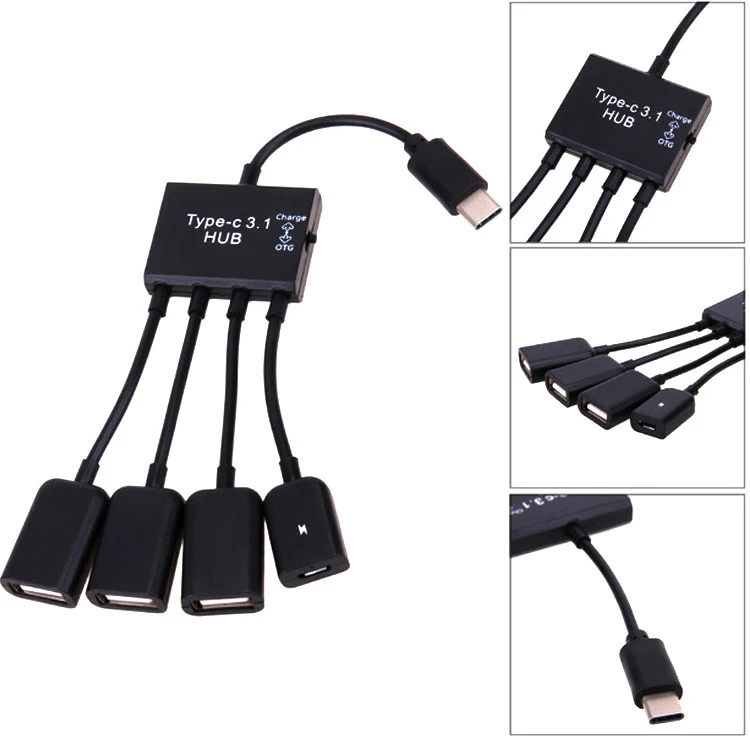 4 в 1 тип-c до 3 портов usb-концентратор, адаптер с микро OTG зарядным портом type C USB сплиттер аксессуары для компьютера телефона планшета