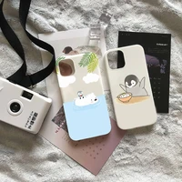 cute penguin phone case white candy color for iphone 6 7 8 11 12 13 s mini pro x xs xr max plus