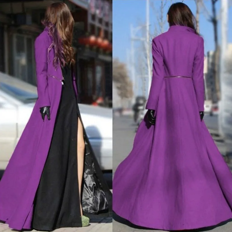 Winter Women Woolen Maxi Long Overcoat Streetwear Splice Zipper Office Ladies Outerwear Runway Wool Blends Coat Windbreaker | Женская