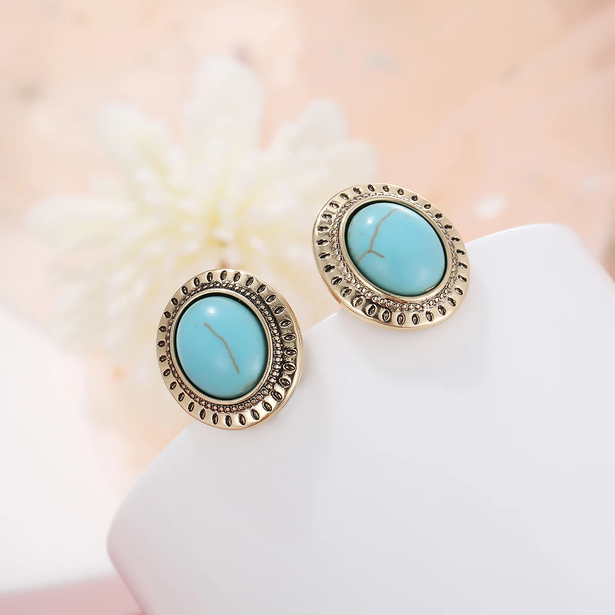 Винтажные Ювелирные изделия аксессуары для ушей круглые бирюзовые серьги