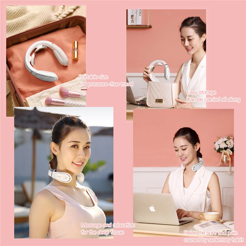 

Electric Neck Massager Pulse Heated Cordless Travel Neck Massage Equipment Remote Control Health Cervical Vertebra Treatment 48