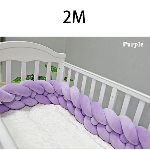 Purple-2M 4 слойная оплетка с узлом, дизайнерский бампер для детской кровати, индивидуальный, 2 м/3 м, коврик для детской кроватки, защитные бортики для кроватки, аксессуары для постельных принадлежностей, бортики для кроватки - Цвет: Purple-2M
