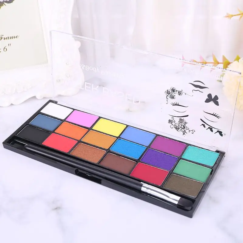 

18 Colors Non-toxic Body Face Makeup Cosplay Pigment Devil with Brush Water Soluble Party Drawing Paint H9EB