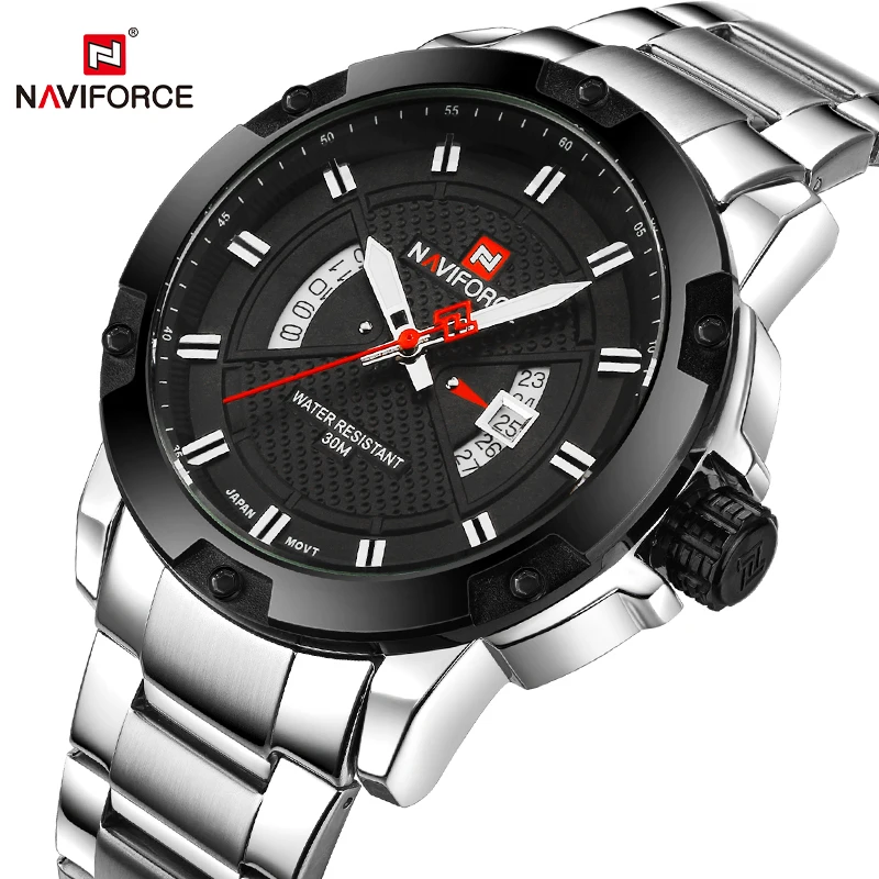 Мужские часы Топ люксовый бренд NAVIFORCE мужские полностью стальные часы кварцевые часы Аналоговые водонепроницаемые спортивные армейские военные наручные часы
