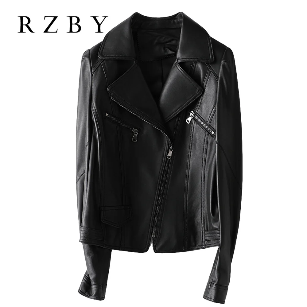 2021 Soft News Sheepskin Genuine Leather Coat Black Jacket Women Autumn Clothes Casual Genuine Leather Coat Fashion RZBY166