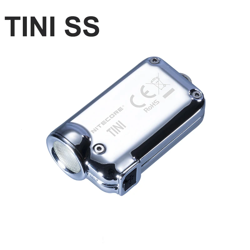 Перезаряжаемый стальной светодиодный мини брелок Nitecore TINI SS USB TINISS с разъемом Micro