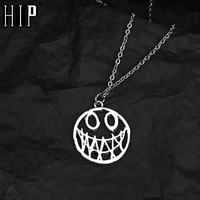 hip hop stainless steel chain necklace with smiley face rhinestone pendant chain for men women fashion jelwelry