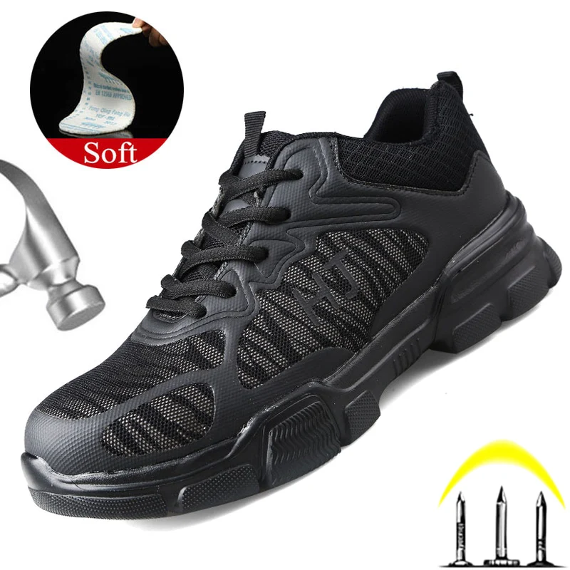 Manlegu/защитная обувь мужские ботинки без шнуровки Рабочая дышащая со стальным