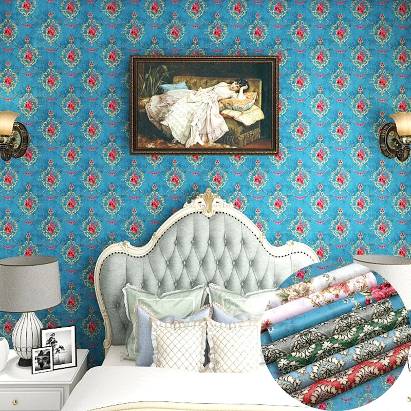 

European Floral Wallpaper Luxury Retro Wall Sticker decorations for room Hotel decorative wall Self-adhesive Waterproof