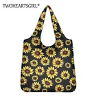 Женская сумка с рисунком подсолнуха twoheart, большая сумка для хранения, Женская Портативная сумка для супермаркета, сумка для покупок с ручкой
