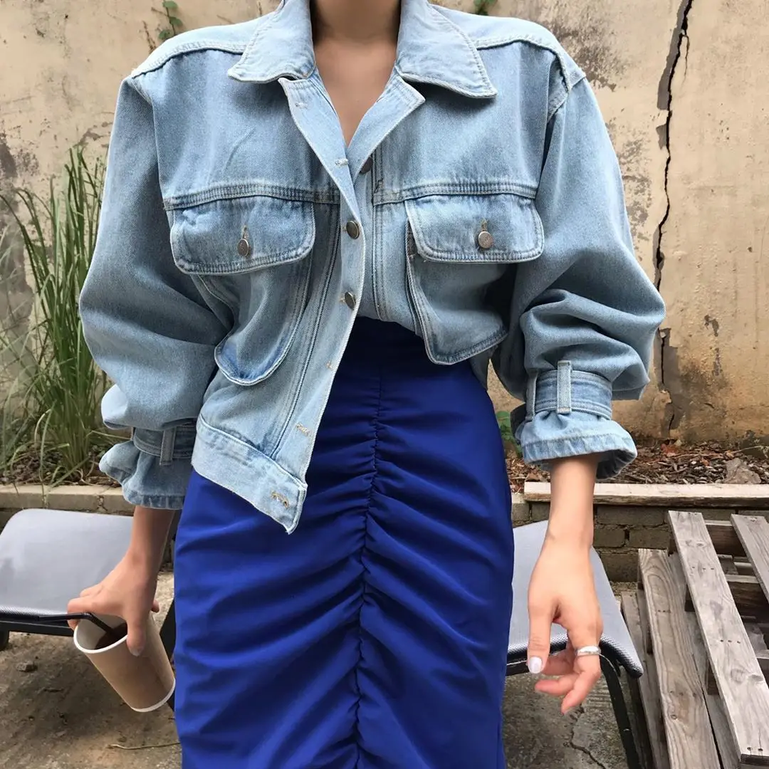 

Bomber Full Casaco Jacket Women Loose Coat 2020 New Pocket Single Breasted Blogger Casual Turn-down Collar Long Sleeve Cotton