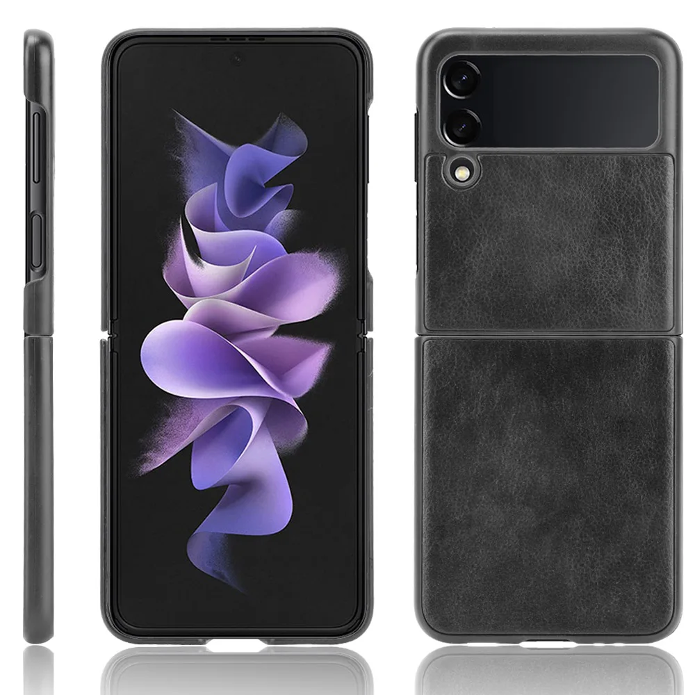 

For Samsung Galaxy Z Flip 3 5G Case Luxury Litchi Striae PU Leather Hard Back Cover Case For Samsung Z Flip3 ZFlip Phone Case
