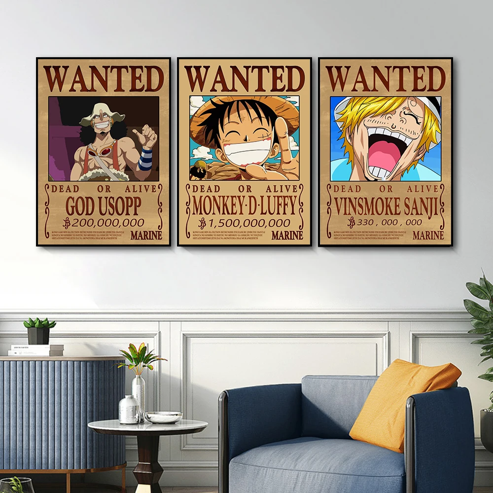 

One Piece Anime Poster Luffy, Zoro, Usopp Sanji Reward Wall Decor Prints Canvas Painting Home Decor For Kids Room Japanese Manga