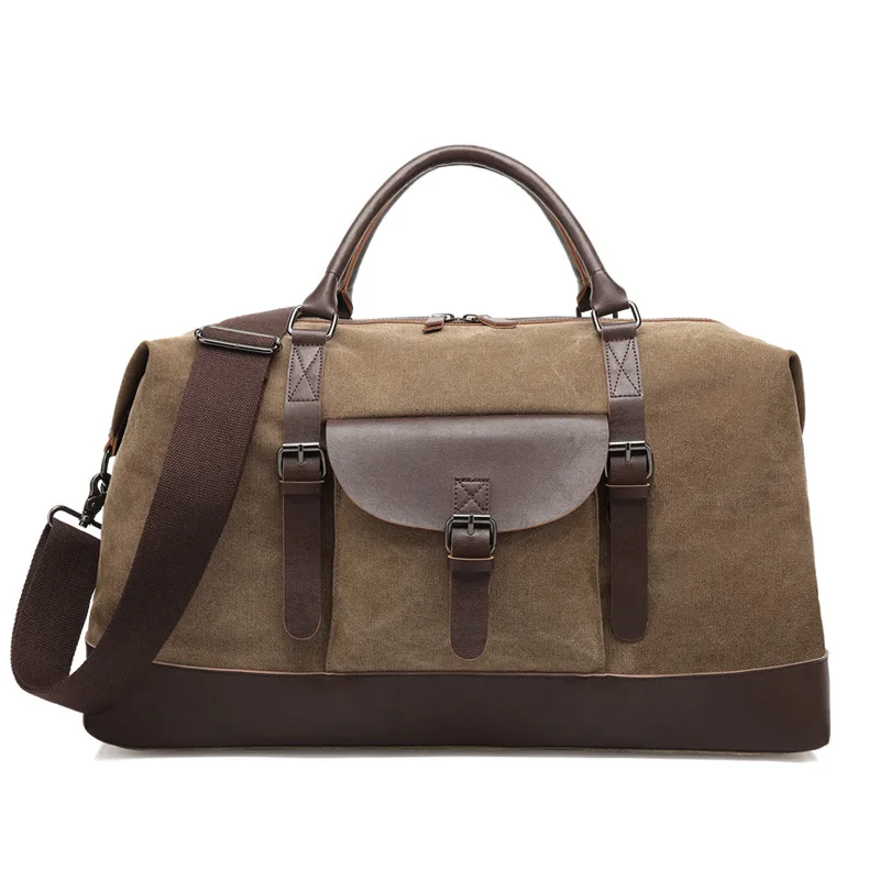 Men's fashion outdoor travel bag portable canvas messenger bag with leather large capacity casual shoulder bag