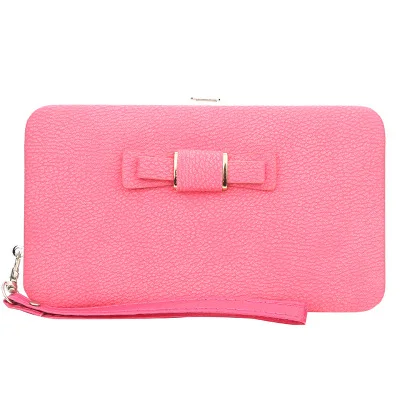 pink wallet Новинка, женские кошельки, женские сумки, с бантом, на застежке, кожаный кошелек для девушек, кошелек для монет, большая емкость, держатель для карт, Женский Роскошный кошелек, клатч - Цвет: pink wallet