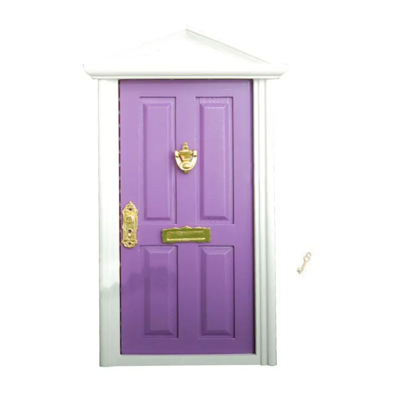 

2021 New 1:12 Scale Dollhouse Miniature Wood Fairy Door Knocker Doorplate Lock Key Decor