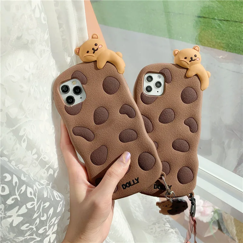 

Cartoon Cute 3D Bears Phone Cases For iPhone 6 7 8 Plus SE 2020 X XR XS Max 11 12 12Mini Pro Max Lanyard Silicone Soft TPU Cover