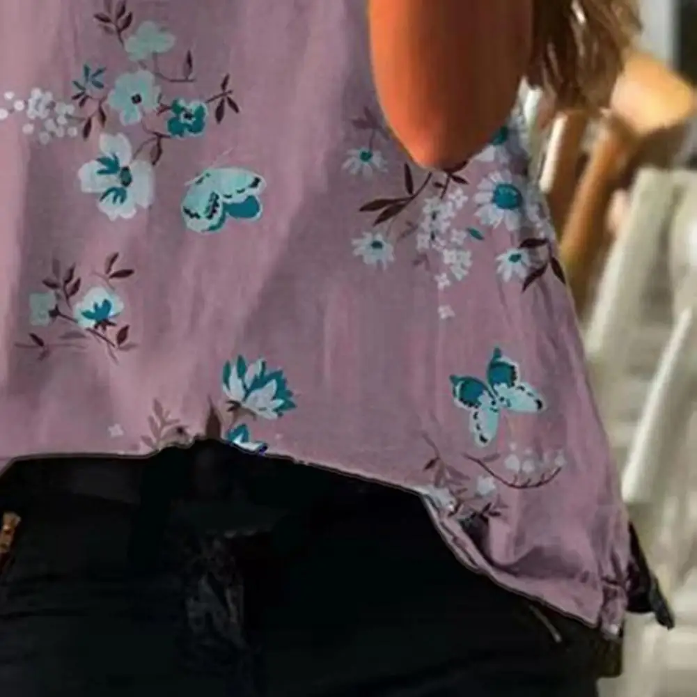 

Popular Women Vest Floral Print Shoulder Strap Summer Round Neck Sleeveless Loose Match Top Comfortable to wear for Party