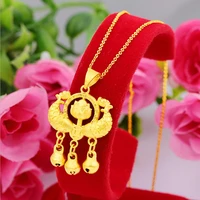 hi japan and south korea double fishes lock 24k gold pendant necklace for party jewelry with chain choker birthday gift girl