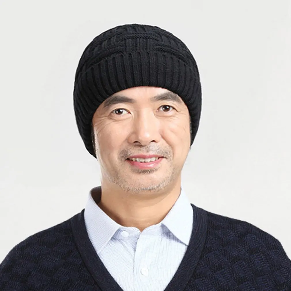 

2021 New Brand Solid Color Knit Beanie Hat Men's Winter Hats Boy Warm Plus Velvet Thicken Hedging Cap Skullies Wool Bone Male