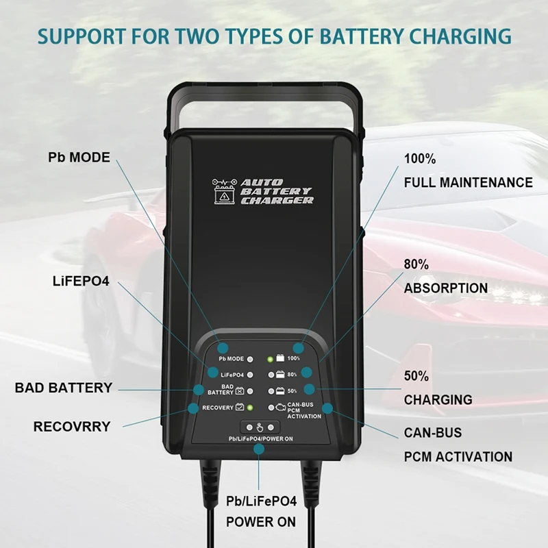 12V3.8ALead-Acid GEL AGM Lithium Iron Battery Motorcycle Car 9-Stage Charger Repair Maintenance US Plug | Автомобили и мотоциклы
