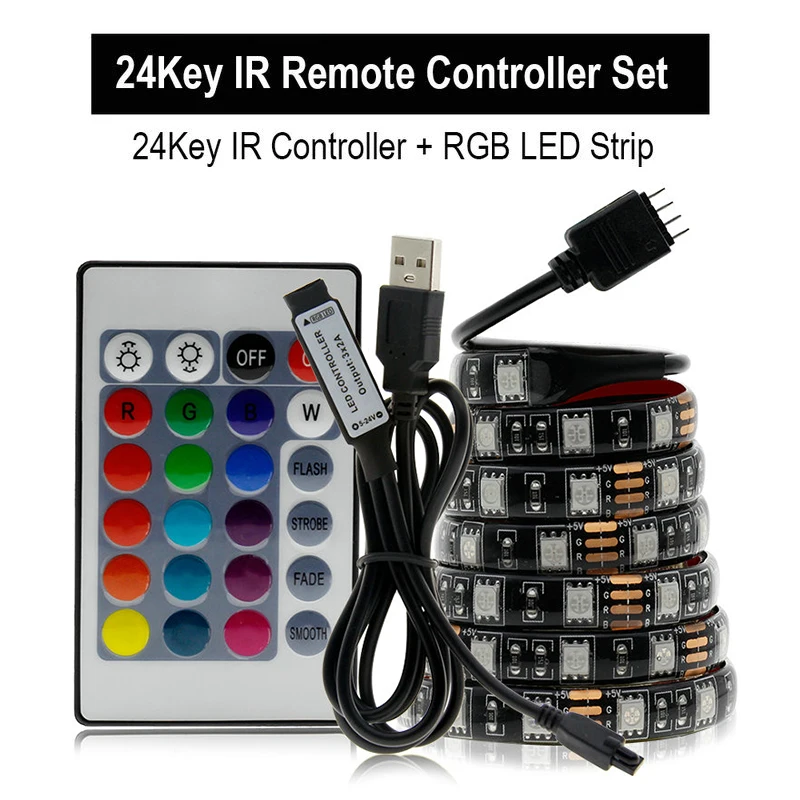 USB Светодиодная лента RGB DC5V гибкий светодиодный светильник RGB сменный цвет водонепроницаемая светодиодная лента 5050 50 см 1 м 2 м комплект