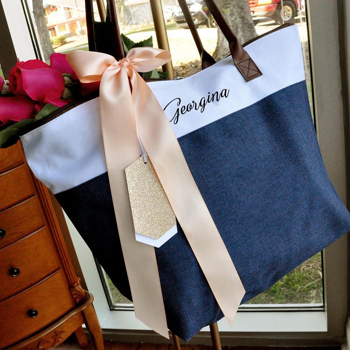 

Custom Zipper Tote High Quality Beach Bag Gift Wedding Party Bridesmaid Handbag Casual Shopping Bags Christmas Gifts For Her