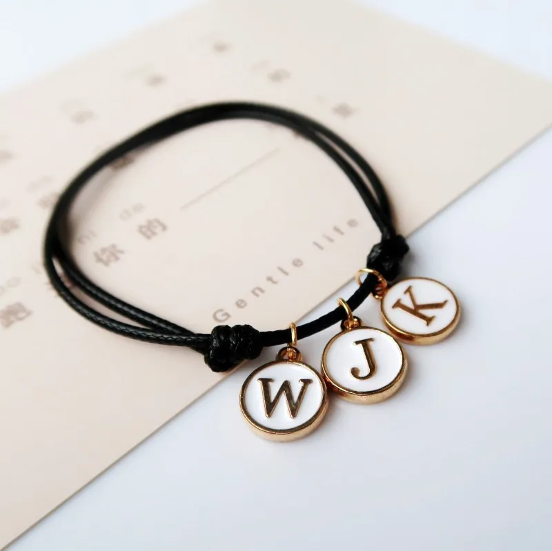 

26pcs/set Wholesale New Fashion 26A-Z Bracelet Adjustable Initial Letter DIY Hand Jewelry Gift For Friend Black White Pendant