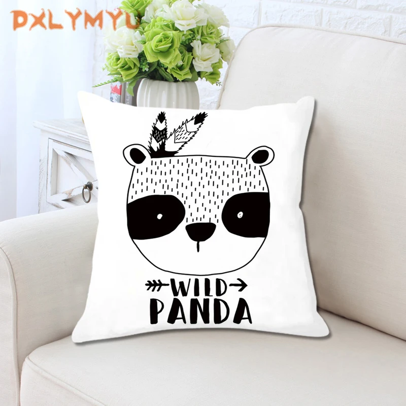 

Simple Geometric Motivational Quotes Nordic Cushion Cover Bear Panda Poster White Decorative Pillows Cover Pillowcase For Sofa