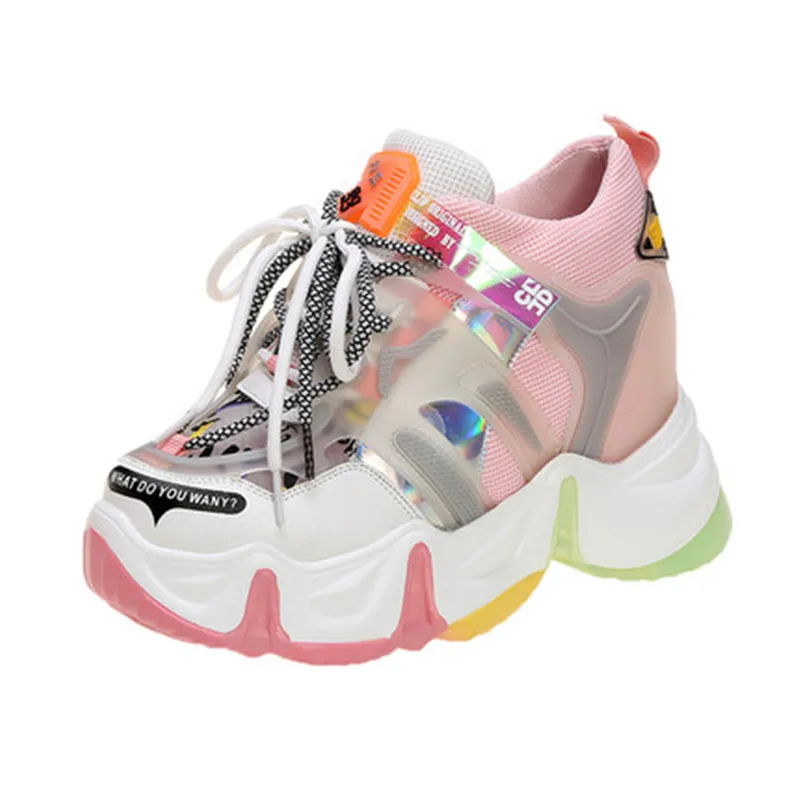 Модные женские спортивные кроссовки с высоким берцем смешанных цветов летние