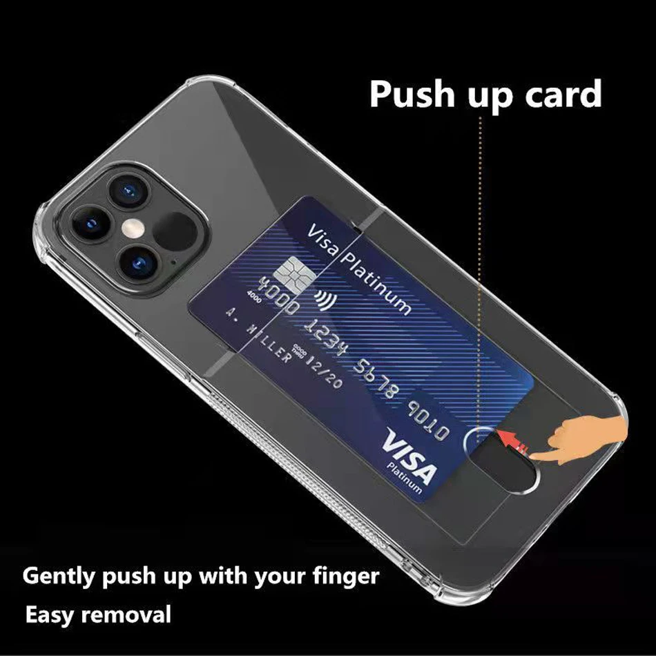 Прозрачный чехол с держателем для карт iPhone 13 12 Pro Max мягкий амортизирующий из ТПУ