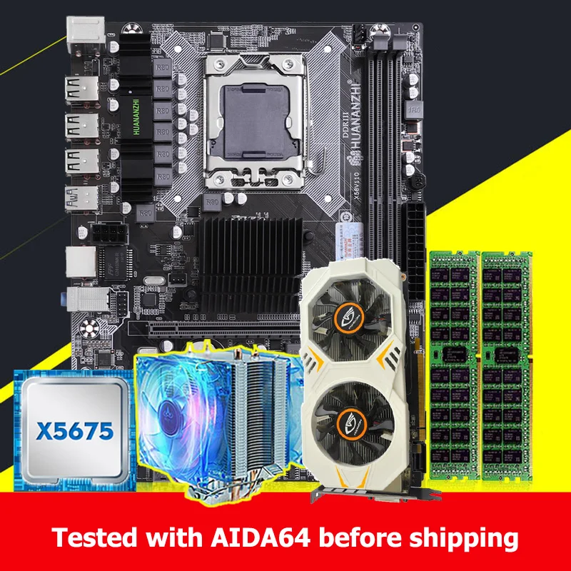 Комплект материнской платы HUANANZHI X58 сделай сам ЦП Xeon X5675 3 06 ГГц кулер процессора 16