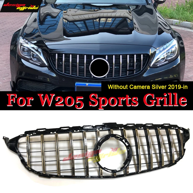 Для merceesmb W205 передняя решетка GTS стиль без камеры c класс C180 C200 ABS Серебряный Спорт