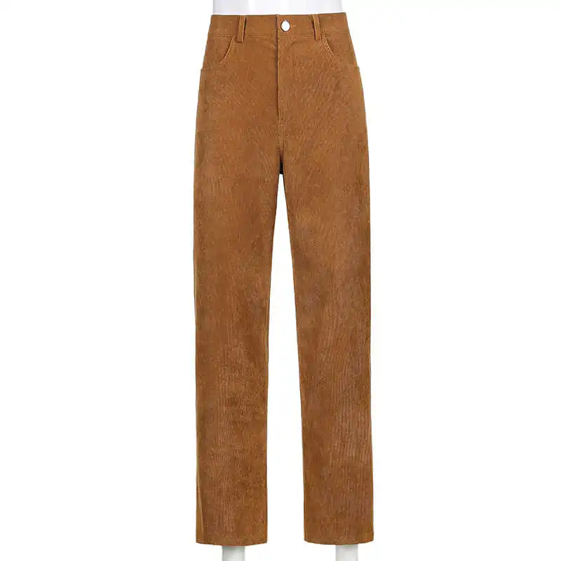 

Brown Y2k Sweatpants Khaki Corduroy Pants Women Fashion Vintage 90S Harajuku Long High Waist Straight Trousers Female