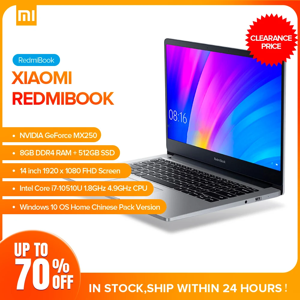 Ноутбук Xiaomi RedmiBook 14 дюймов Windows 10 Intel Core i7 10510U 1 8 ГГц 4 9 процессор Гб DDR4 ОЗУ 512 ГБ SSD