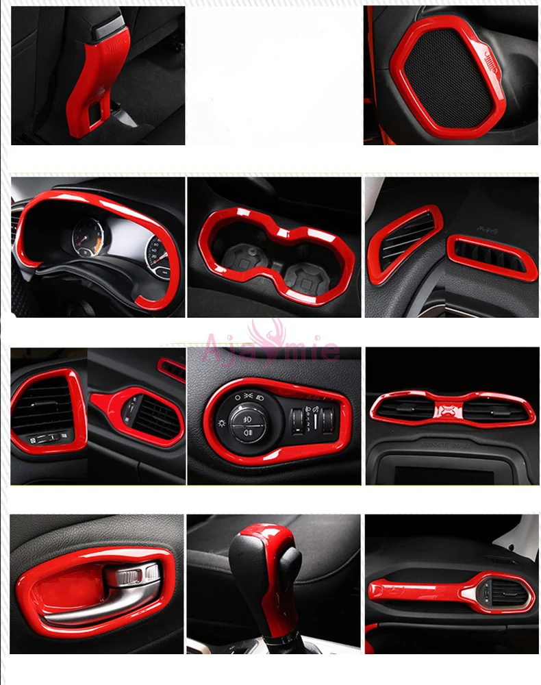 Interior Red Color Steering Wheel Reader lamp Gear Knob Cover Trim Chrome Car Styling 2016 2017 For Jeep Renegade Accessories