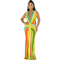 women tie dye print sleeveless long dressvintage boho striped long maxi evening party beach dress