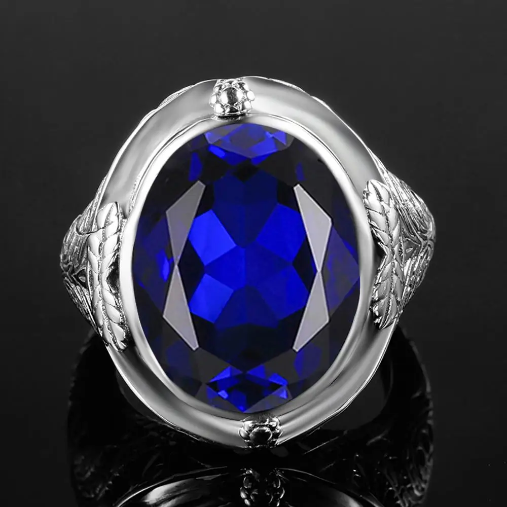 

Real 925 Sterling Silver Ring Big Gemstones Blue Sapphire Rings Oval Unique Punk Handmade Designer Elegant Women Jewelry Luxury