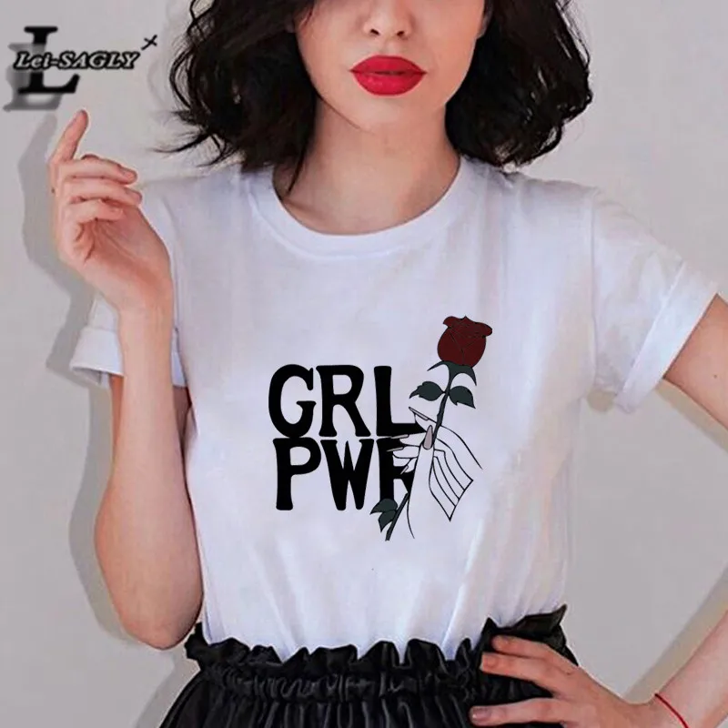 Lei SAGLY девушка Pow женская футболка будущее Feminist женский короткий рукав Харадзюку Графический футболки Ulzzang Винтаж уличная