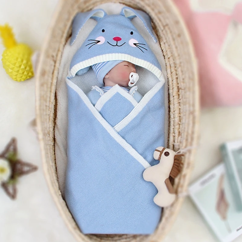 

Детская пеленка для новорожденных 80x80 см, спальный мешок, постельное белье, мультяшный кролик, 3D Уши, детский вязаный спальный мешок, одеяло ...