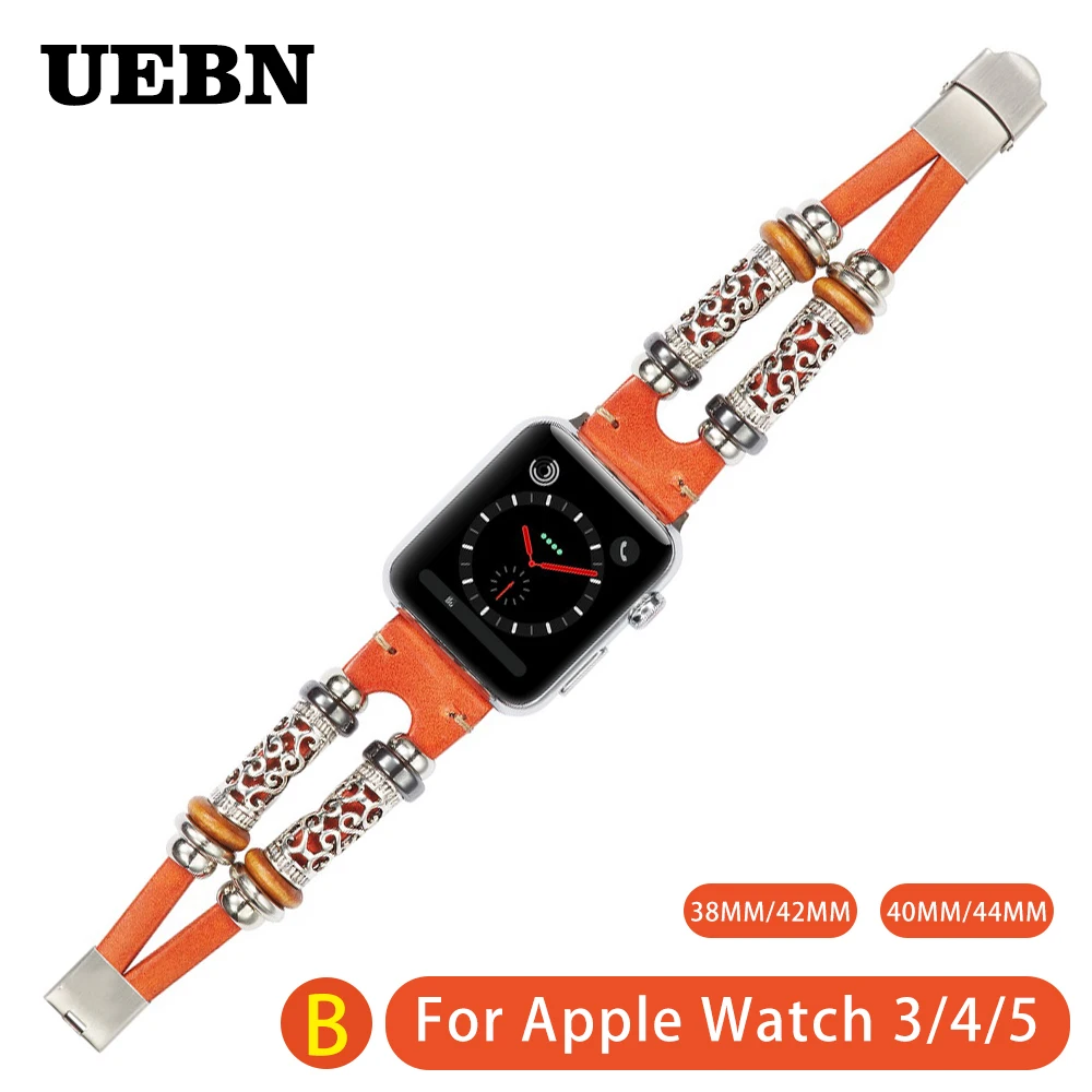 

Ремешок UEBN для Apple watch series 5, натуральная кожа, двойной круг, 38 мм, 42 мм, 40 мм, 44 мм, ремешок для iwatch 3/4