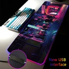 Большой игровой коврик для мыши в японском уличном стиле XXL RGB, док-станция с несколькими интерфейсами, игровые неоновые коврики с интерфейсом Type-EC для настольного компьютера, коврик для мыши