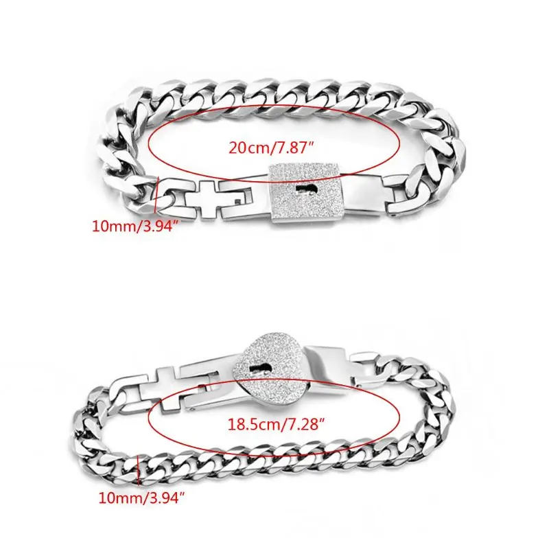 

2Pcs Tone Stainless Steel Lover Heart Love Lock Bracelet with Lock Key Bangles Kit Couple Jewelry Gift