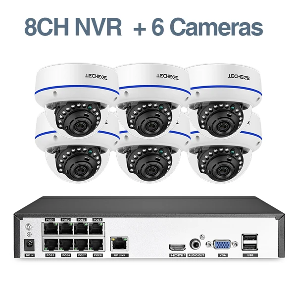 Techege 8CH POE NVR комплект 1080P CCTV система 2MP IP камера Аудио запись водонепроницаемый детектор движения видео система безопасности - Цвет: 6pcs cameras